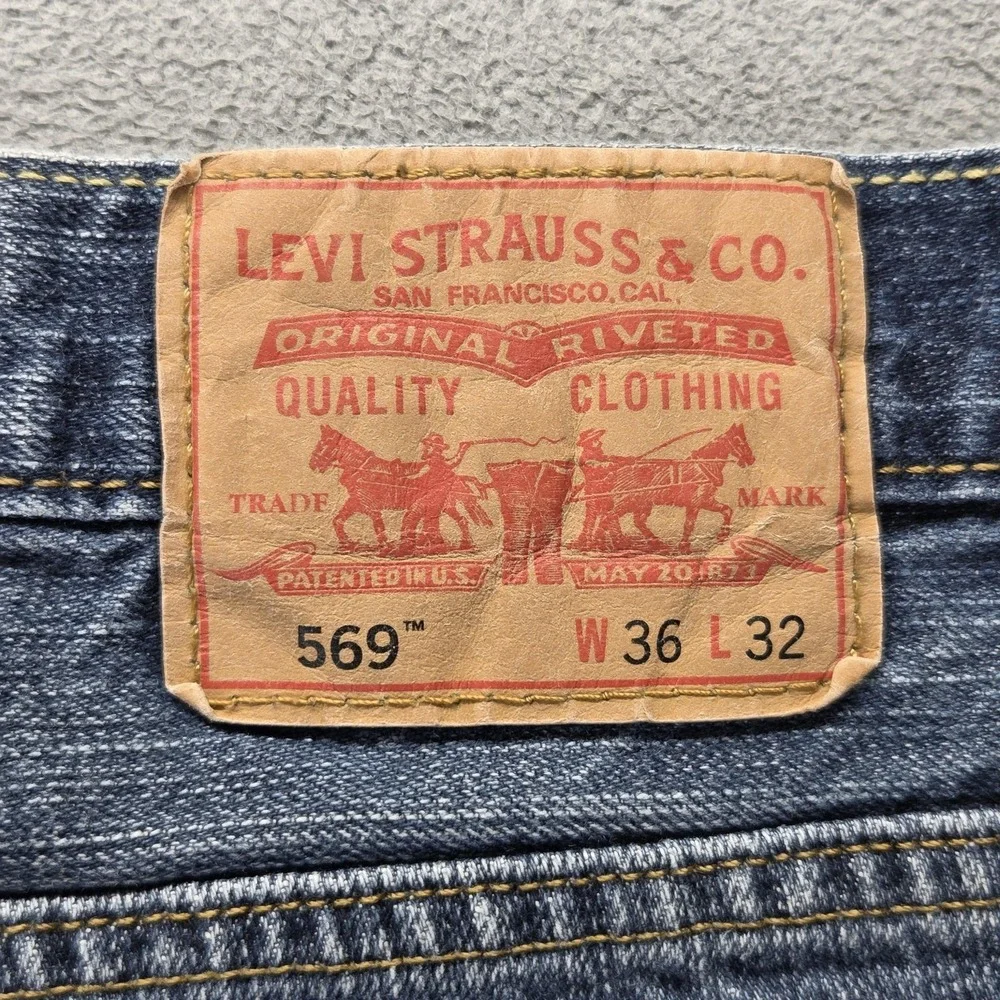 Levis 569 Jeans Mens Blue Medium Wash Loose Straight Zip Fly Relaxed Fits 36x30